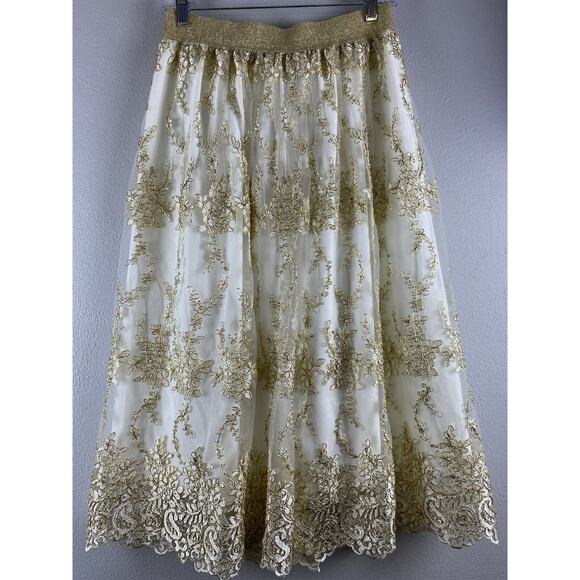 Badgley Mischka Dresses & Skirts - NWOT Belle Badgley Mishka Sz 4 Gold Embellished Lace Tulle Overlay Lined Skirt